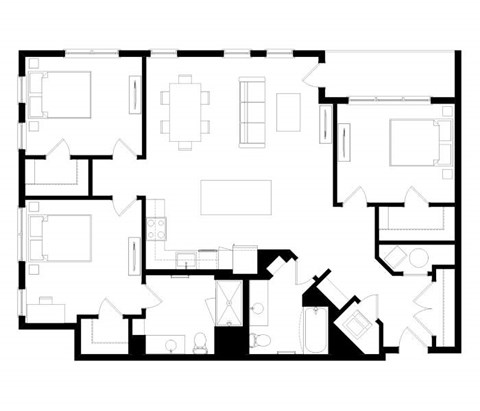 A black and white image of a floor plan for a house.