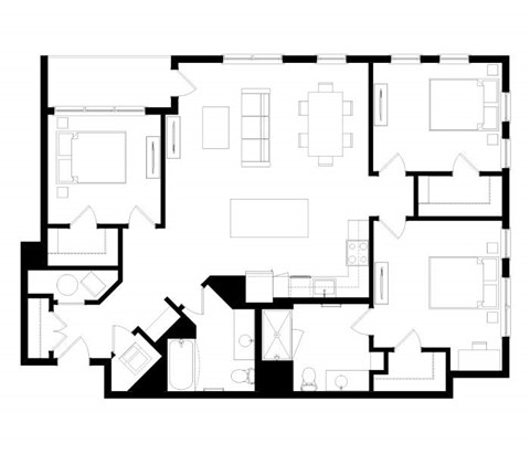 A black and white image of a floor plan of a house.