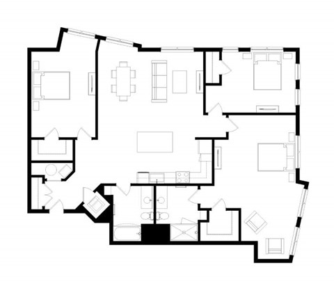 A black and white image of a floor plan for a house.