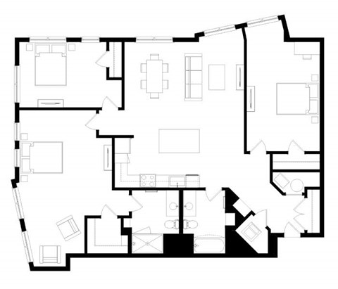 A black and white image of a floor plan of a house.