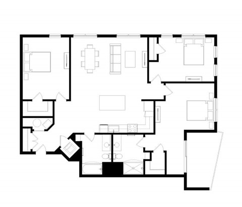 A black and white image of a floor plan of a house.