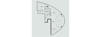 A floor plan of a house with a circular tree-shaped area in the middle.