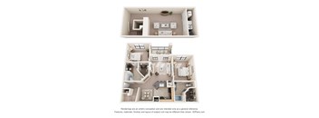 Two images of a 3D floor plan of a house.