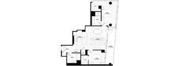 A floor plan of a house with labeled rooms such as sleep, cook, and live/dine.