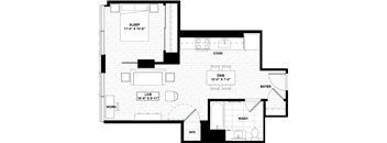 A floor plan of a house with labeled rooms such as sleep, cook, and live.