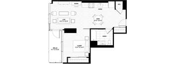 A floor plan of a house with labeled rooms such as WORK, W/D, COOK, DINE, WASH, RELAX, and SLEEP.