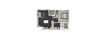 A floor plan of a house with a kitchen, living room, and bedrooms.
