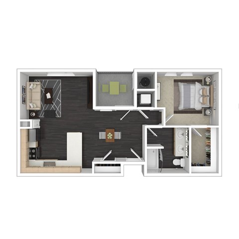 a bedroom with a bed and a chair in a room