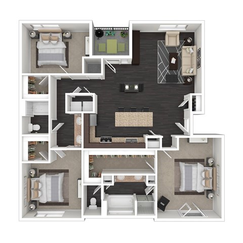 a floor plan of a 3 bedroom apartment