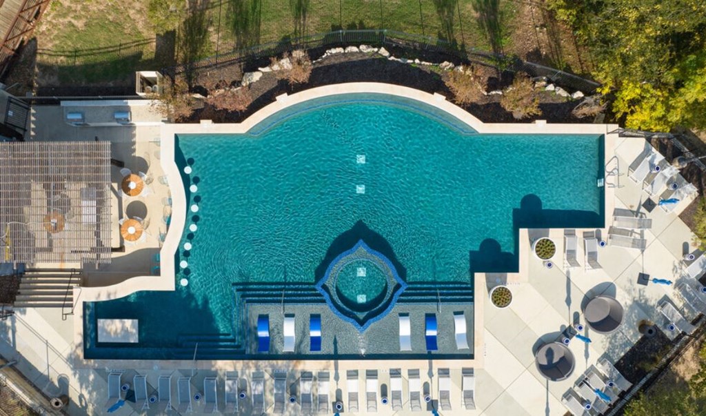 arial view of the pool at the resort