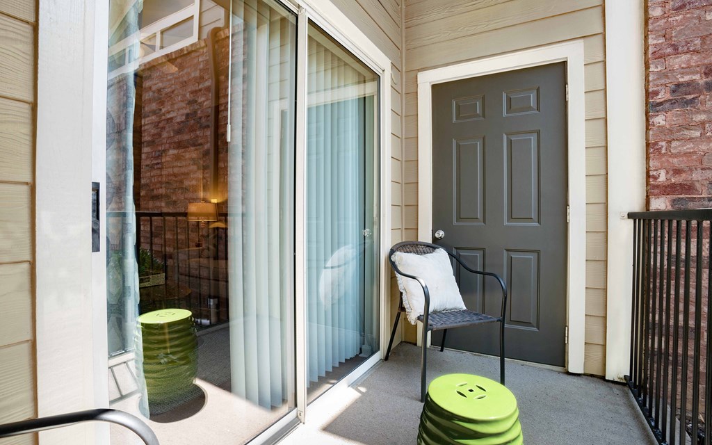 a patio with a chair