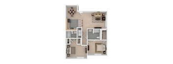 A floor plan of a house with a kitchen, living room, dining room, and bathroom.