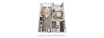 3D rendering of a 1 bedroom apartment home