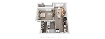 a 1 bedroom floorplan is shown with a wood floor