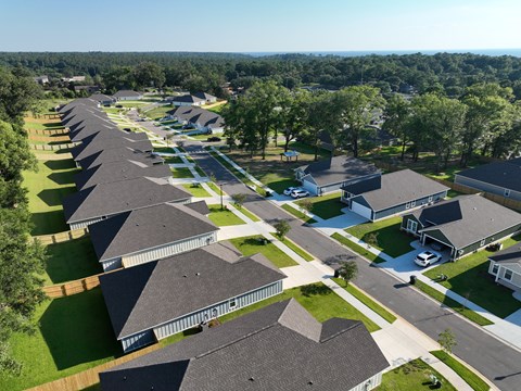 an aerial view of a group of houses in a neighborhood