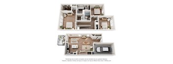 Hemingway 3 bed and 2.5 bath 2D townhome floor plan