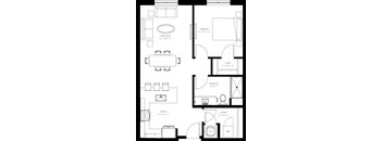A black and white floor plan of a house with labeled rooms.