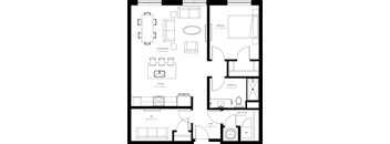 A black and white floor plan of a house with labeled rooms.