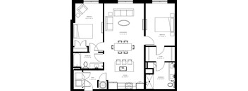 A black and white floor plan of a house with labeled rooms.