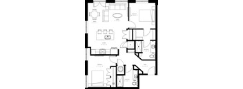 A black and white floor plan of a house with labeled rooms.