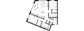 A black and white image of a house floor plan.