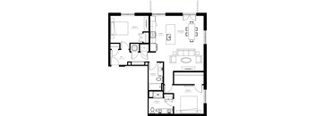 A black and white image of a floor plan for a house.