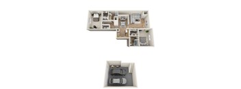 a stylized image of a house and a car in a floor plan