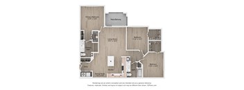 A floor plan of a house with a primary bedroom, living room, kitchen, and bathrooms.