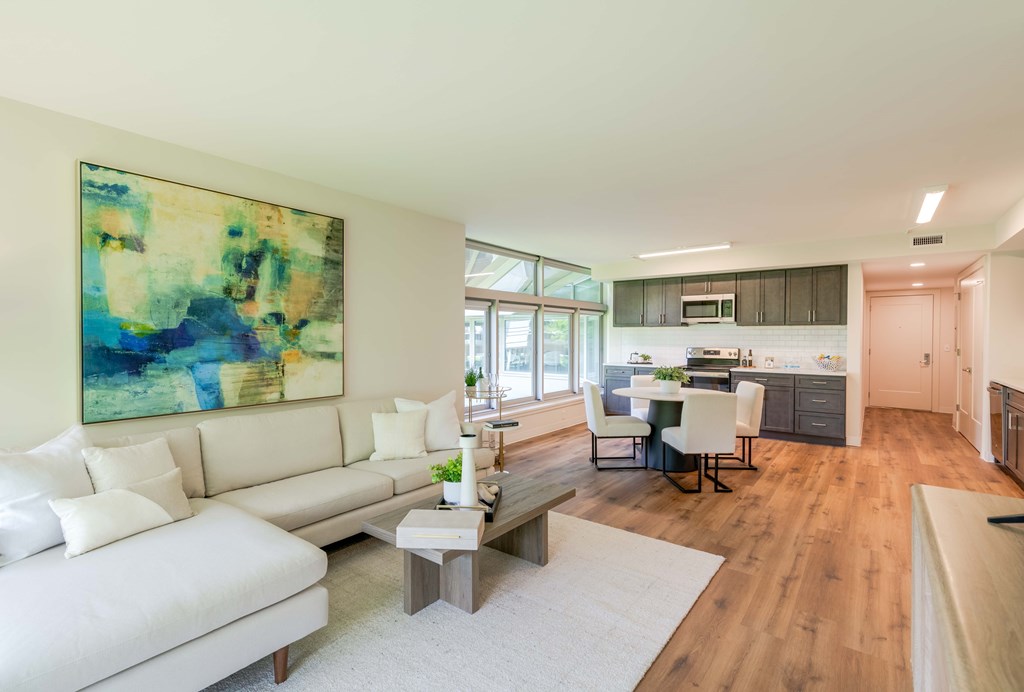 a living room with a couch and a table