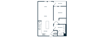 A floor plan of a home with a living room, dining room, kitchen, bathroom, and bedroom.