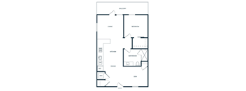 A floor plan of a home with a living room, dining room, kitchen, and bathroom.