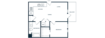 A floor plan of a home with a living room, dining room, kitchen, bathroom, and bedroom.