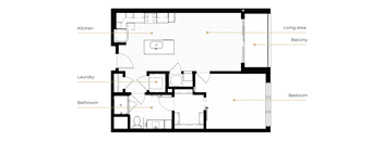 A floor plan of a house with labeled rooms such as kitchen, bathroom, and laundry.