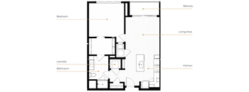 A floor plan of an apartment with labeled rooms.
