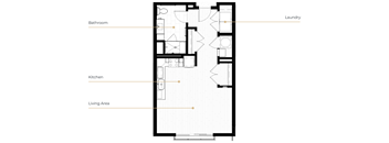 A floor plan of a house with a laundry room, kitchen, and bathroom.