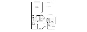 A black and white image of a floor plan for a small apartment.