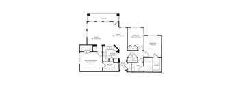 A black and white floor plan of a house with a balcony, living room, dining room, kitchen, and multiple bathrooms.