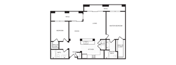 A black and white image of a house floor plan.