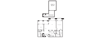 A floor plan of a house with a master bedroom and a patio.