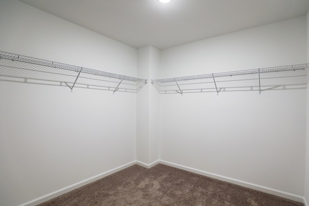 an empty room with white walls and a brown carpet