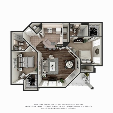 Rutledge 2 BR 2 BA 3D Floor Plan