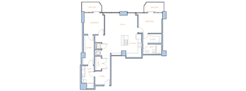 a floor plan of a house with an open floor plan with bedrooms and a kitchen