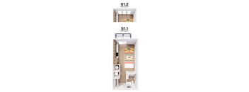 Two images of a room layout, one labeled S1.2 and the other S1.1, with the former having 465 sq.ft. and the latter having 450 sq.ft.