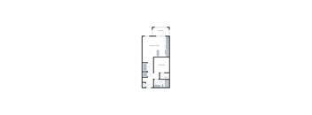 A floor plan of a house with a living/kitchen area, bedroom, bathroom, and closet.