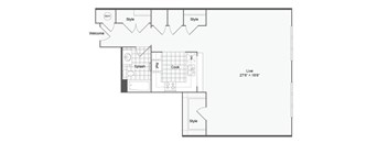a floor plan of a small house with a bedroom and a living room