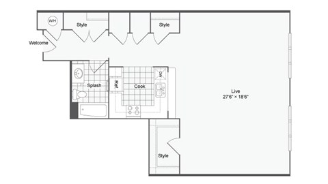 a floor plan of a small house with a bedroom and a living room