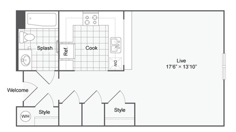 a floor plan of a small house with a bedroom and a living room