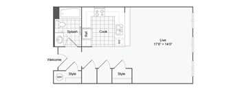 a floor plan of a small house with a bedroom and a living room