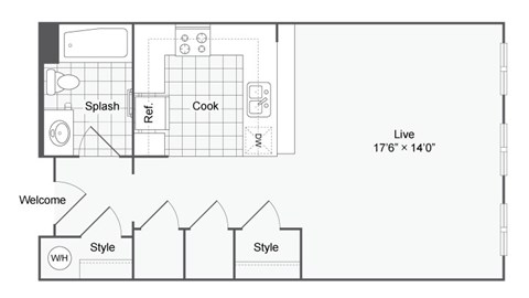 a floor plan of a small house with a bedroom and a living room