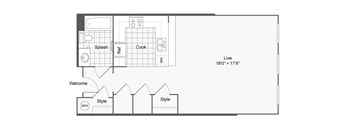 a floor plan of a small house with a bedroom and a living room